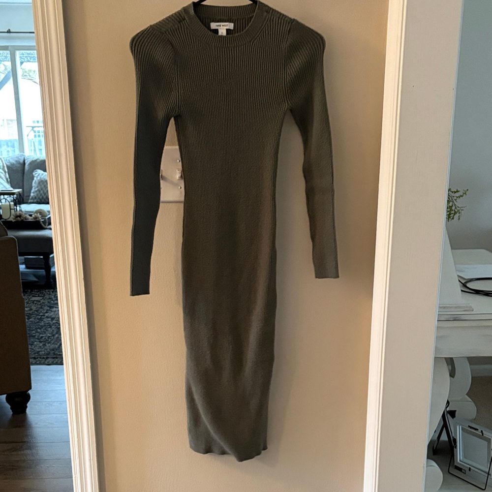 Nine West Olive Long Sleeve Knit Dress